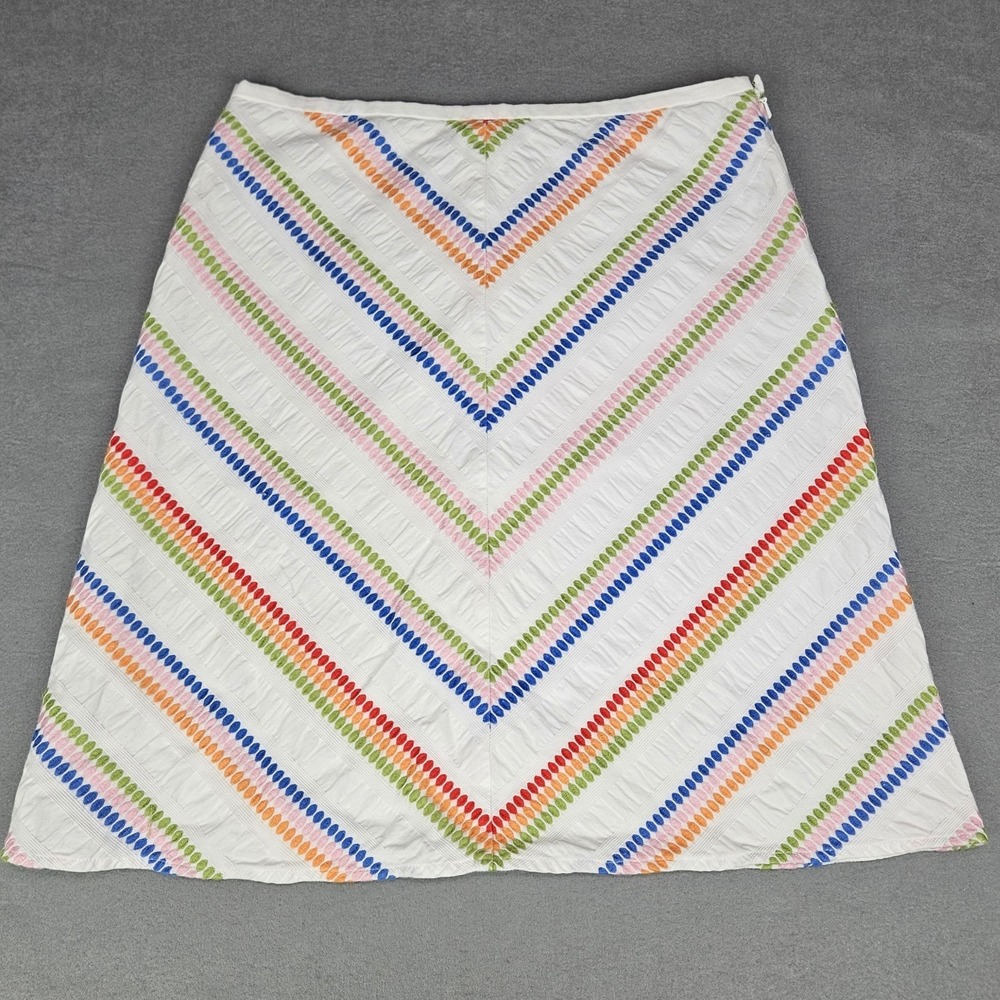 Talbots Skirt PETITE Sz 6 6P Lined Side Zipper Knee Length White Dot Chevron